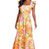 Women's Elastic Ruffle Sleeve Square Neck Maxi Dress Easy Summer Fun Vacation