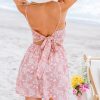 71AzunLwi7L.jpg Women's Mini Dress Floral Twisted V Neck Sleeveless Short Dress Pleated Self Tie Back Mini Dress