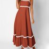 71BbnolVnRL.jpg Women Summer Dresses 2025 Spaghetti Straps Sleeveless Smocked Rickrack Trim Boho Flowy Loose A-Line Midi Dress