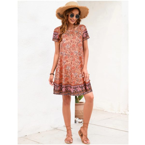 Women's Summer Dresses 2025 Beach Boho Sundress Short Sleeve Loose Casual Tshirt Dress with Pockets