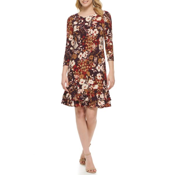 Women's Shift Jersey Long Sleeve Round Neck Dress