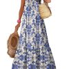 Women Summer Dresses 2025 Spaghetti Strap Scoop Neck Smocked Ruffle Flowy Boho Maxi Dress