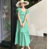 Women's Summer Hollow Out Embroidery Flower Dress Sexy V Neck Flying Sleeve Vacation Long Dress