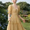 Women's Solid Dress A-Line Lace-Up V-Neck Flare Sleeve Elegant Office Ruffle Dress