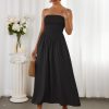 Women's Summer Strapless Midi Sundress Tube Off Shoulder Ruffle Flowy A Line Long Beach Vacation Dresses