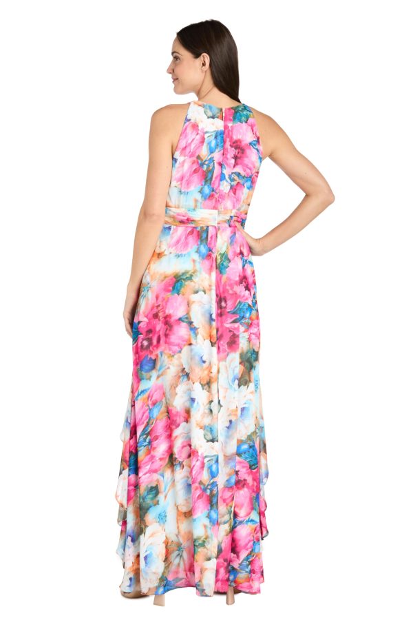 71HkxRgjQLL.jpg Flowing Watercolor Floral Halter Maxi Dress W/Tiered Ruffle Hem