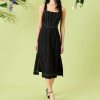 Women's Square Neck Midi Linen Rayon A-line Sleeveless Tailored Summer Wedding Guest Cocktail Dress