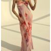 Women's Summer Floral Tube Dress Twist Front Strapless Vacation Beach Dresses Maxi Dress