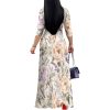 Women's Casual Floral Maxi Dresses V Neck 3/4 Sleeve Tie Waist Dress Summer Dresses for Women 2025