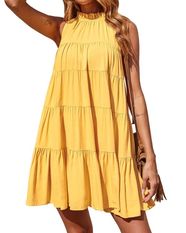 71Jj9CL67KL.jpg Womens Summer Dresses 2025 Halter Sleeveless A Line Tiered Swing Sundress Casual Beach Vacation Mini Dress