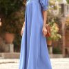 Women 2025 Summer Maxi Dress Casual Loose Puff Sleeve Square Neck Maternity Flowy Long Beach Dresses with Pockets