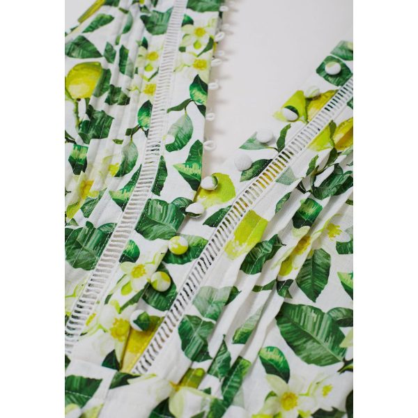 71KlCXUWoRL.jpg Women V Neck Sleeveless Cotton Midi Dress Lemon Printed Button Beach Vacation Summer Long Dress with Side Pockets