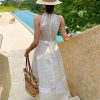 Women Elegant Maxi Halter Hollow Out Sleeveless Vocation Casual Ladies Beach Dresses