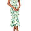 Women's Summer Floral Midi Tank Dress Sleeveless Strappy Ruffle Hem Smocked Bodycon Dresses