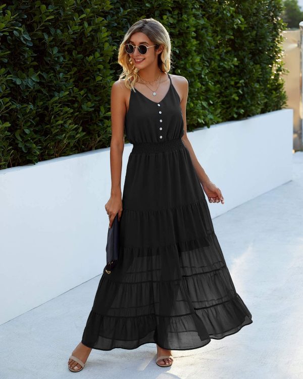 71MUhNF9ptL.jpg Sundress for Women 2025 Summer Spaghetti Strap Sleeveless High Waist Beach Long Maxi Dresses
