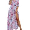 Womens Half Sleeve Wrap V Neck Chiffon Floral Casual Maxi Dress Spring Summer Wedding Guest Dresses for Women 2025