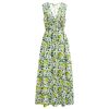71MtCK2dPvL.jpg Women V Neck Sleeveless Cotton Midi Dress Lemon Printed Button Beach Vacation Summer Long Dress with Side Pockets