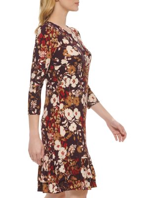 Women's Shift Jersey Long Sleeve Round Neck Dress