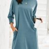 Womens Dresses 2025 Spring 3/4 Sleeve Fashion Dresses Crewneck Casual Mini Dress with Pockets S-XL