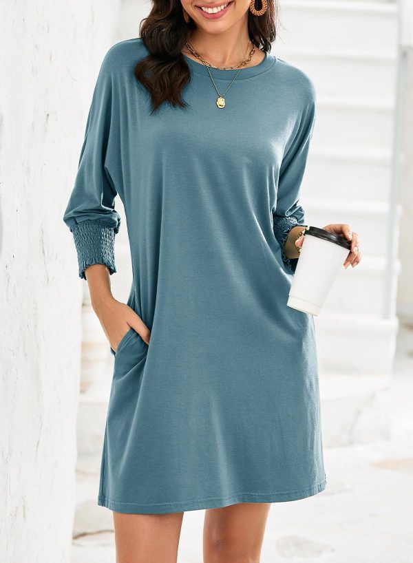 Womens Dresses 2025 Spring 3/4 Sleeve Fashion Dresses Crewneck Casual Mini Dress with Pockets S-XL