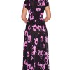 Womens Short Cap Sleeves Abstract Flower Print Long Maxi Dress Gown