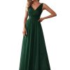 Women's V-Neck High Wasit Glitter Maxi Evening Dress 07764-USA