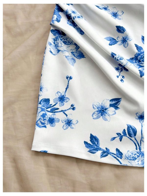 Women's One Shoulder Boho Floral Print Sleeveless Ruched Side Bodycon Mini Short Dress