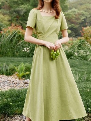 71R3bPIKahL.jpg Women’S Cotton Square Neck Sundress - High Waist Casual Summer Office Wear