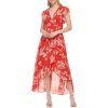 Women's Wrap Floral Hi-lo Maxi Dress – Flutter Sleeve Printed Chiffon Gown