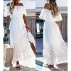 Women's Boho Maxi Dress Lace Up Tassel V-Neck Flare Ruffle Fringed Beach Summer Dresses