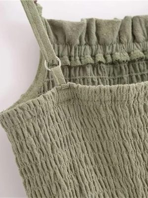 Grid Detail Slip Dress Women Slim Fit Midi Length Hanging Strap Summer Casual Dresses for Daily Date Outfits