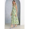 71SqDWTrLmL.jpg Women V Neck Sleeveless Cotton Midi Dress Lemon Printed Button Beach Vacation Summer Long Dress with Side Pockets