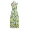 71USaP-NvL.jpg Women V Neck Sleeveless Cotton Midi Dress Lemon Printed Button Beach Vacation Summer Long Dress with Side Pockets