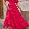 Womens Dresses 2025 Puff Sleeve Floral Casual Summer Dresses Smocked Backless Beach Flowy Tiered Maxi Dress