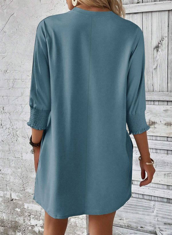 Womens Dresses 2025 Spring 3/4 Sleeve Fashion Dresses Crewneck Casual Mini Dress with Pockets S-XL