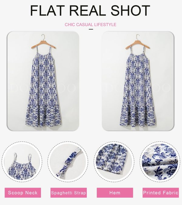 71XyqcTQmL.jpg Women Summer Dresses 2025 Spaghetti Strap Scoop Neck Smocked Ruffle Flowy Boho Maxi Dress