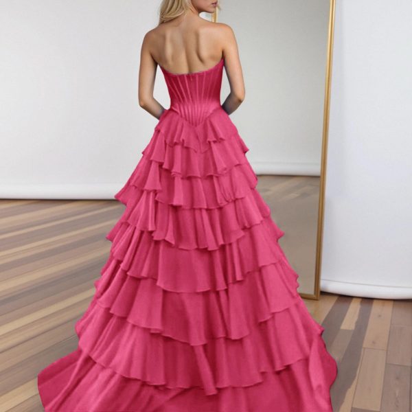 71YQsCATrrL.jpg Tulle Floral Prom Dresses for Teens 2025 Tiererd Long Ball Gown Strapless Sweetheart Formal Evening Gowns with Slit