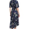 Women's Floral Printed Flutter Sleeve Midi Dress with Twist Mock Neck and Asymmetrical Hem
