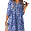 Womens Summer Dresses 2025 Boho Floral Drawstring V Neck Chiffon Lantern Sleeve Beach Vacation Mini Dress Sundress