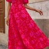 Womens Dresses 2025 Puff Sleeve Floral Casual Summer Dresses Smocked Backless Beach Flowy Tiered Maxi Dress