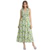 71aYNld9qpL.jpg Women V Neck Sleeveless Cotton Midi Dress Lemon Printed Button Beach Vacation Summer Long Dress with Side Pockets