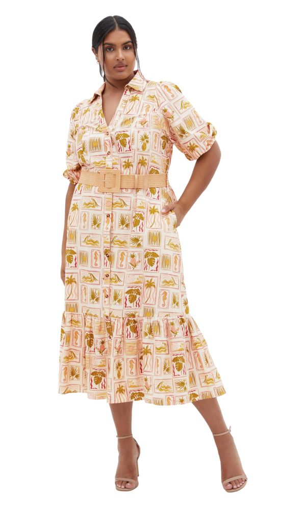 71c5BQPDWuL.jpg Women's Plus Size Dress - Anna Tropics Print Sleeved