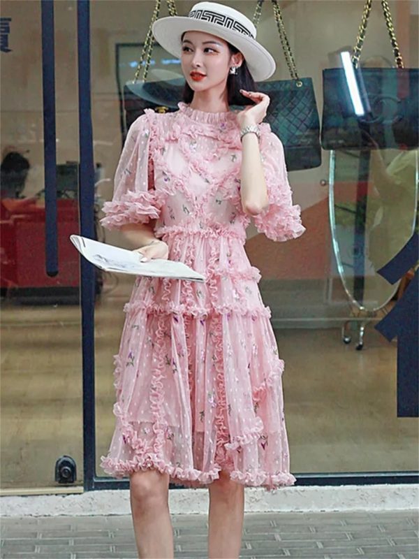 71cgMtbXAgL.jpg Women Embroidered Ruffle Summer Dress Light Short Sleeve Temperament Flower Dress