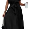 71dJgBZEILL.jpg Womens Casual Midi Dresses Solid V Neck Short Sleeve Button Shirt Belted Dress with Pockets for Spring Summer 2025