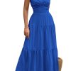 71fSzvdmmiL.jpg Women's Summer Strapless Maxi Dress 2025 Off Shoulder Hollow Out Smocked A Line Tube Tiered Long Dresses
