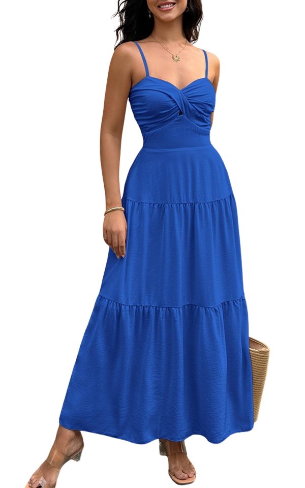 71fSzvdmmiL.jpg Women's Summer Strapless Maxi Dress 2025 Off Shoulder Hollow Out Smocked A Line Tube Tiered Long Dresses