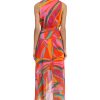 Women's Faux Wrap Shawl Collar High-Low Dress with Waist Tie