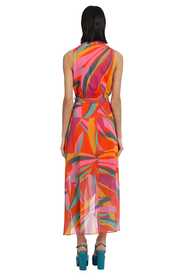 Women's Faux Wrap Shawl Collar High-Low Dress with Waist Tie