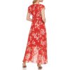 Women's Wrap Floral Hi-lo Maxi Dress – Flutter Sleeve Printed Chiffon Gown
