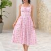 Summer Floral Corset Midi Dress Halter Smocked Sundress Flowy A Line Beach Wedding Guest Dresses for Women 2025